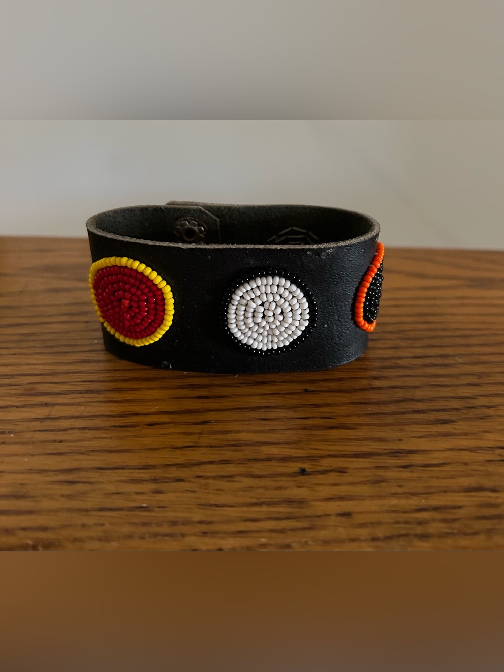 Leather Cuff Bracelet with Beaded Accents
